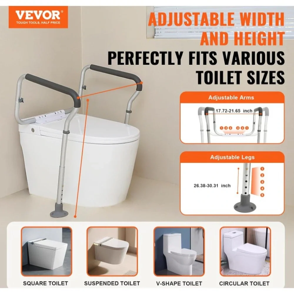 VEVOR Toilet Safety Frame Adjustable Height Non-Slip Aluminum 300 lb FBL900632